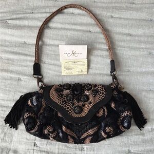 Mary Frances Black and Beige Handbag